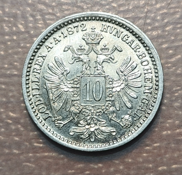 AUSTRIA FRANZ JOSEPH I 10 KREUZER 1872 EBC/EBC+ - Imagen 2