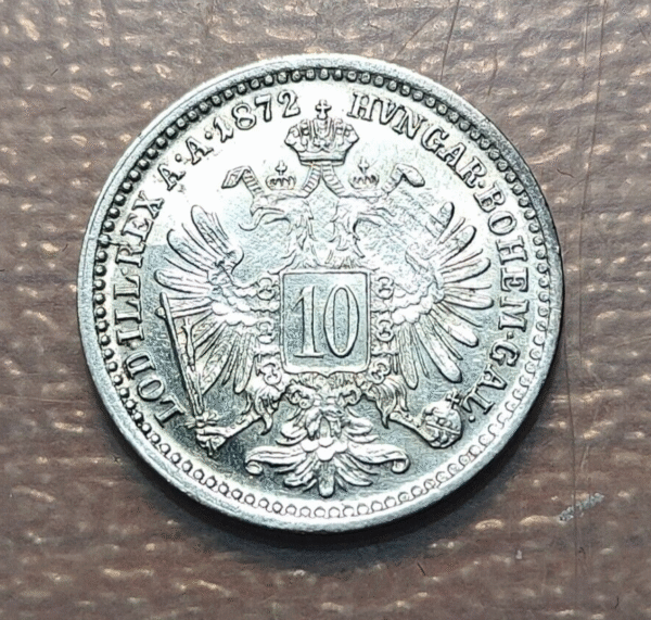 AUSTRIA FRANZ JOSEPH I 10 KREUZER 1872 EBC/EBC+ - Imagen 2