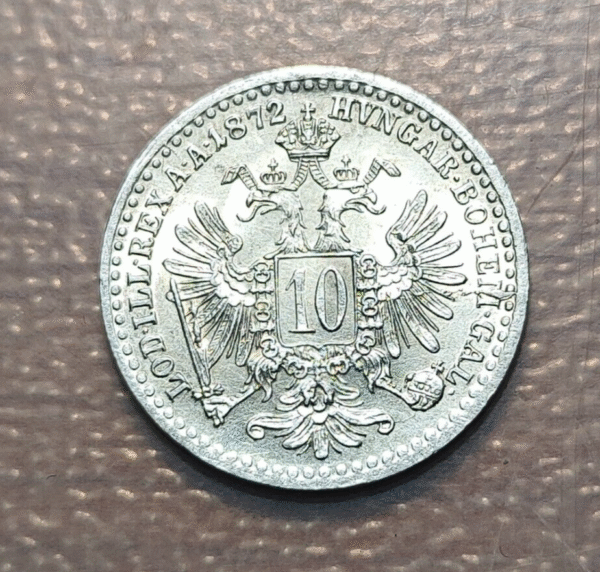 AUSTRIA FRANZ JOSEPH I 10 KREUZER 1872 EBC/EBC+ - Imagen 2