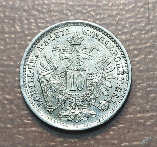 AUSTRIA FRANZ JOSEPH I 10 KREUZER 1872 EBC/EBC+ - Imagen 2