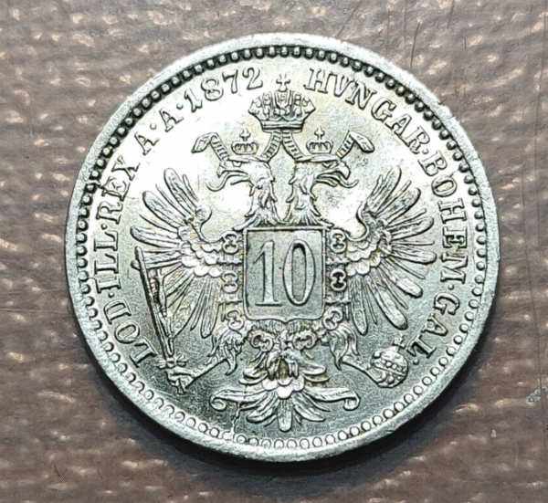 AUSTRIA FRANZ JOSEPH I 10 KREUZER 1872 EBC+ - Imagen 2