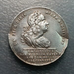 AUSTRIA KARL VI CARLOS III PRETENDIENTE MEDALLA 1740 MUERTE 31 mm DOBLEZ PLATA