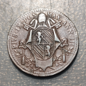 ESTADOS PAPALES VATICANO PIO IX 1/2 BAIOCCO 1848 R MBC