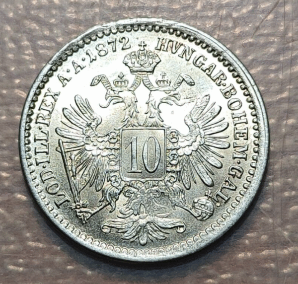 AUSTRIA FRANZ JOSEPH I 10 KREUZER 1872 SC UNC - Imagen 2