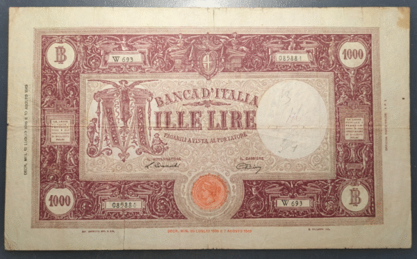 ITALIA 1000 LIRE 12/07/1946 BC ARREGLO DETRAS