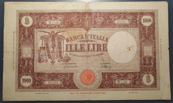 ITALIA 1000 LIRE 12/10/1946 P72c BC ROTURA CENTRAL
