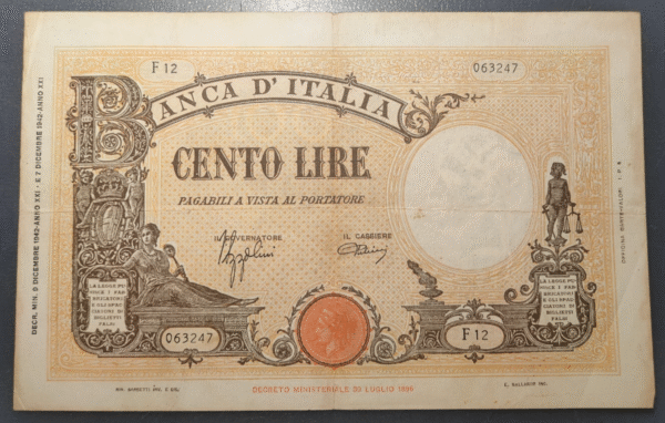 ITALIA 100 LIRE 09/12/1942 MBC