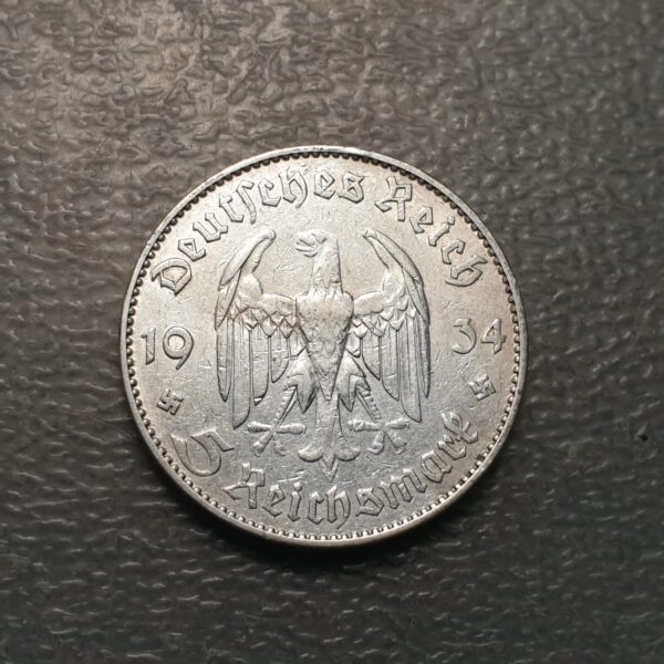 ALEMANIA GERMANY 5 MARCOS 5 MARK 1934 F LETRAS AL LADO DE LA CATEDRAL MBC ESCASA - Imagen 2