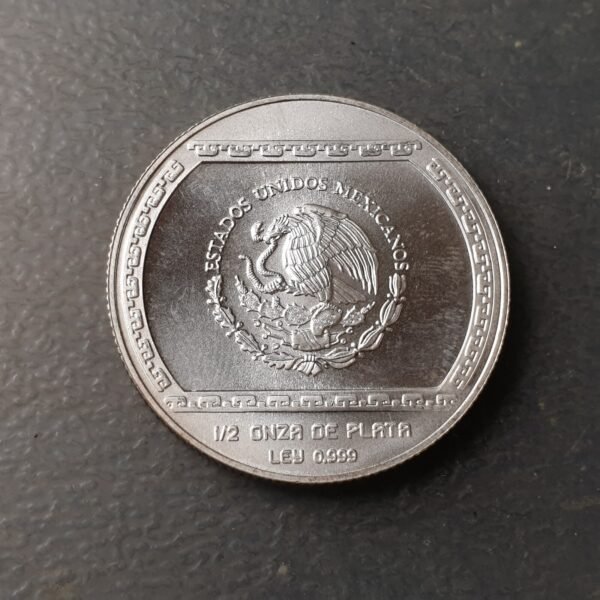 MEXICO 2 PESOS 1993 1/2 ONZA TROY 1/2 TROY OZ BAJORRELIEVE TAJIN PLATA SC UNC - Imagen 2