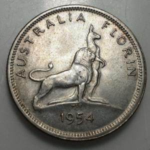 AUSTRALIA GEORGE VI 1 FLORIN 1954 SC-/SC