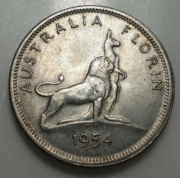 AUSTRALIA GEORGE VI 1 FLORIN 1954 SC-/SC