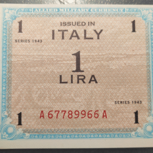 ITALIA OCUPACION MILITAR ALIADA WWII 1 AM LIRA 1943 A SC UNC