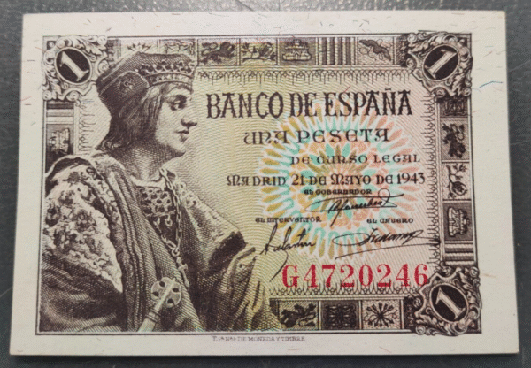 ESPAÑA 1 PESETA 1943 FERNANDO EL CATOLICO SC UNC