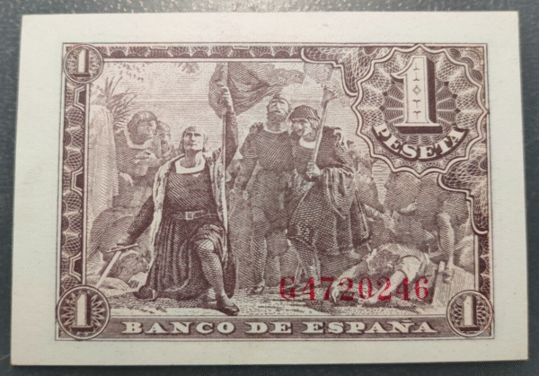 ESPAÑA 1 PESETA 1943 FERNANDO EL CATOLICO SC UNC - Imagen 2