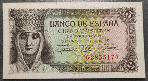 ESPAÑA 5 PESETAS 1943 SC UNC