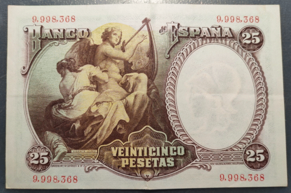 ESPAÑA 25 PESETAS 1931 VICENTE LOPEZ MBC+ DOBLECES - Imagen 2