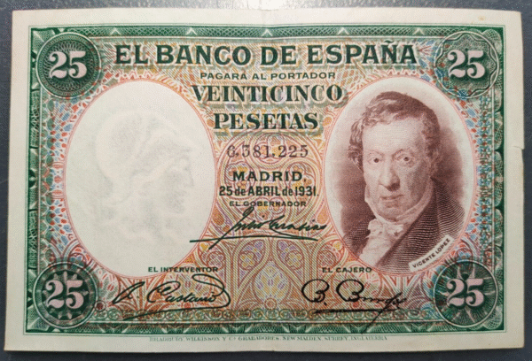 ESPAÑA 25 PESETAS 1931 VICENTE LOPEZ MBC+/EBC- DOBLEZ
