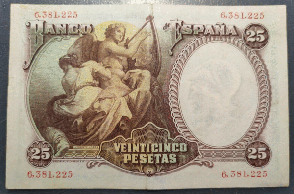 ESPAÑA 25 PESETAS 1931 VICENTE LOPEZ MBC+/EBC- DOBLEZ - Imagen 2