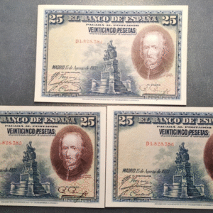 ESPAÑA 25 PESETAS 1928 CALDERON DE LA BARCA CORRELATIVOS 3 PIEZAS SC-