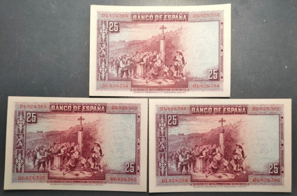 ESPAÑA 25 PESETAS 1928 CALDERON DE LA BARCA CORRELATIVOS 3 PIEZAS SC- - Imagen 2