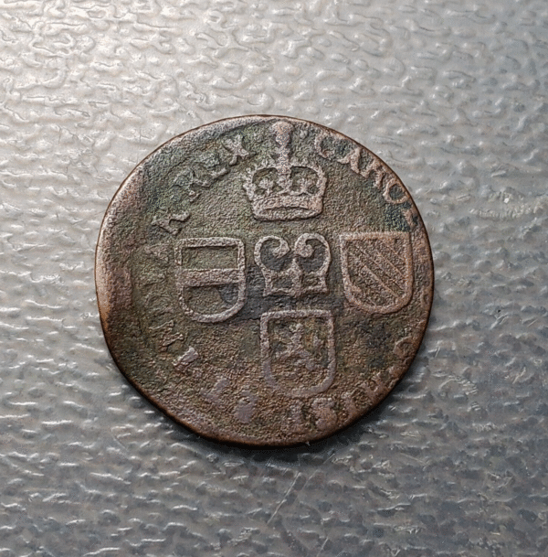 IMPERIO ESPAÑOL PAISES BAJOS BRUSELAS CARLOS II 1 OORD 1 LIARD 1691 BC+ - Imagen 2