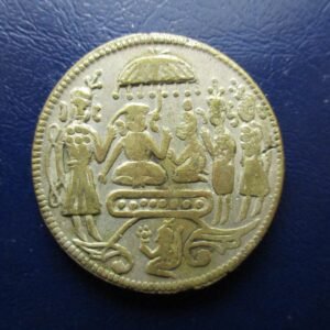 INDIA TEMPLE TOKEN - FICHA DE PAGODA EN BRONZE CON BAÑO PLATA