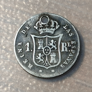 ESPAÑA BARCELONA ISABEL II 1 REAL 1853 AGUJERO