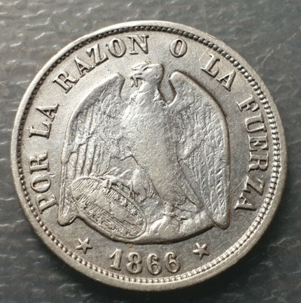 CHILE SANTIAGO 20 CENTAVOS 1866 MBC-/MBC