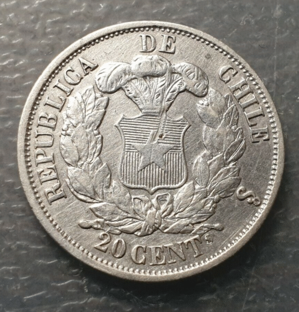 CHILE SANTIAGO 20 CENTAVOS 1866 MBC-/MBC - Imagen 2
