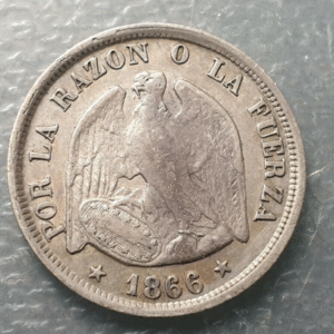 CHILE SANTIAGO 20 CENTAVOS 1866 MBC+