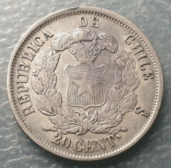 CHILE SANTIAGO 20 CENTAVOS 1866 MBC+ - Imagen 2