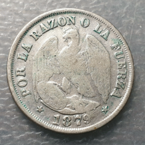 CHILE SANTIAGO 20 CENTAVOS 1879 BC/BC+