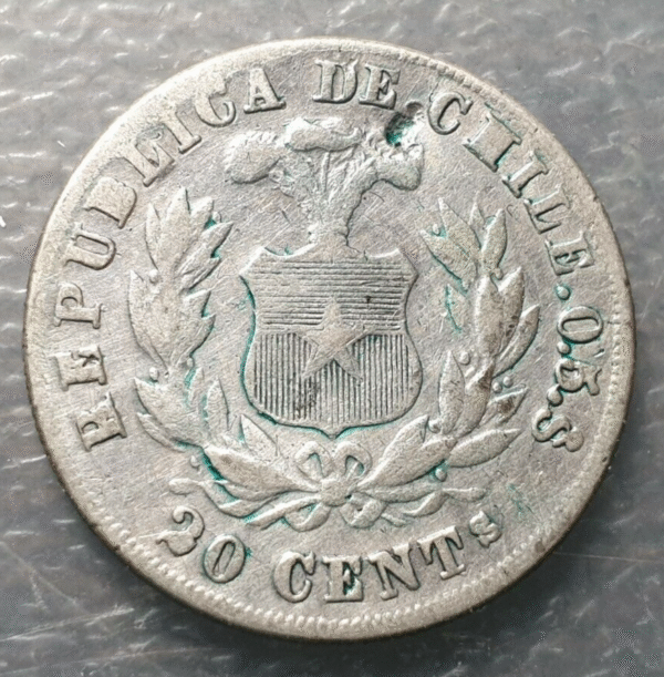 CHILE SANTIAGO 20 CENTAVOS 1879 BC/BC+ - Imagen 2