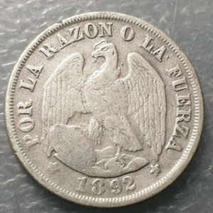 CHILE SANTIAGO 20 CENTAVOS 1892 BC+