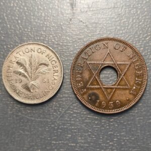 NIGERIA BRITISH PROTECTORATE LOTE 2 MONEDAS SHILLING 1961 PENNY 1959