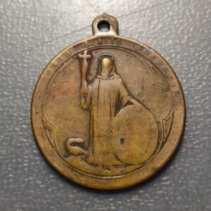 MEDALLA RELIGIOSA SAN BENITO NUESTRA SEÑORA DE MONTSERRAT BRONCE SIGLO XIX