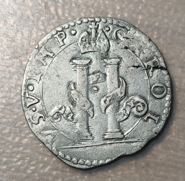 IMPERIO ESPAÑOL MILAN CARLOS I/V DENARODA 8 SOLDI MUY RARA S.AMBROSIO - Imagen 2