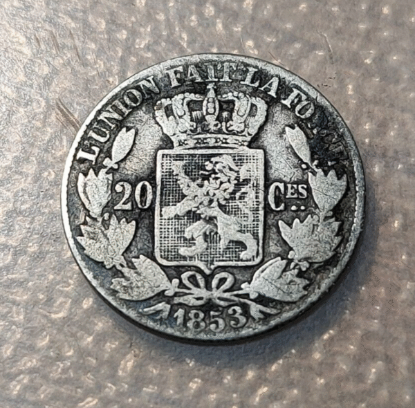BELGICA BELGIUM LEOPOLD I 20 CENTIMES 1853 - Imagen 2