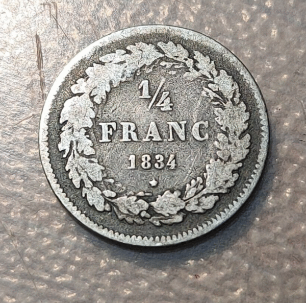 BELGICA BELGIUM LEOPOLD I 1/4 FRANC 1834 - Imagen 2