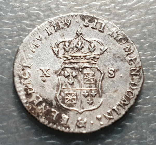 FRANCE LOUIS XV 10 SOLS 1/8 ECU 1719 & AIX SCARCE - Imagen 2