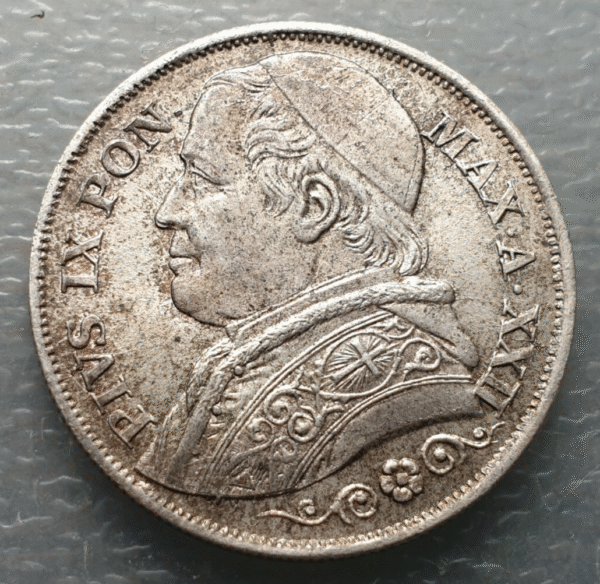 ESTADOS PAPALES PONTIFICIO VATICANO PIO IX 2 LIRAS 2 LIRE 1867 SIN CIRCULAR UNC