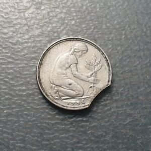 ERROR ALEMANIA REPUBLICA FEDERAL 50 PFENNIG 1950 G FINAL LISTEL CORTE IRREGULAR