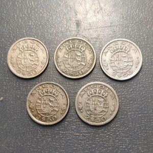 ANGOLA LOTE 5 MONEDAS 2.50 ESCUDOS 1953 - 1956 - 1967 - 1968 - 1969