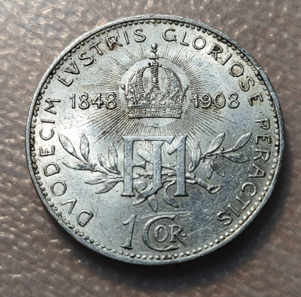 AUSTRIA FRANZ JOSEPH I 1 CORONA 1908 60 AÑOS REINO 60 YEARS KINGDOM EBC
