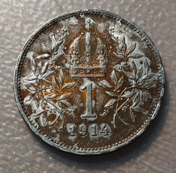 AUSTRIA FRANZ JOSEPH I 1 CORONA 1914 SC-/SC PATINA