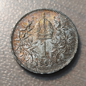 AUSTRIA FRANZ JOSEPH I 1 CORONA 1914 SC- PATINA