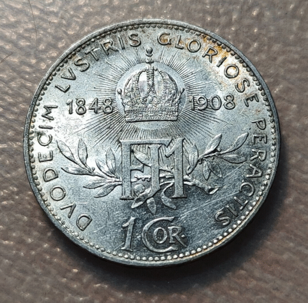 AUSTRIA FRANZ JOSEPH I 1 CORONA 1908 60 AÑOS REINO 60 YEARS KINGDOM EBC+