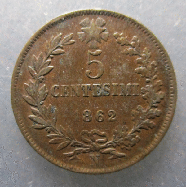 ITALIA REINO VITTORIO EMANUELE II 5 CENTESIMI 1862 N MBC+ - Imagen 2