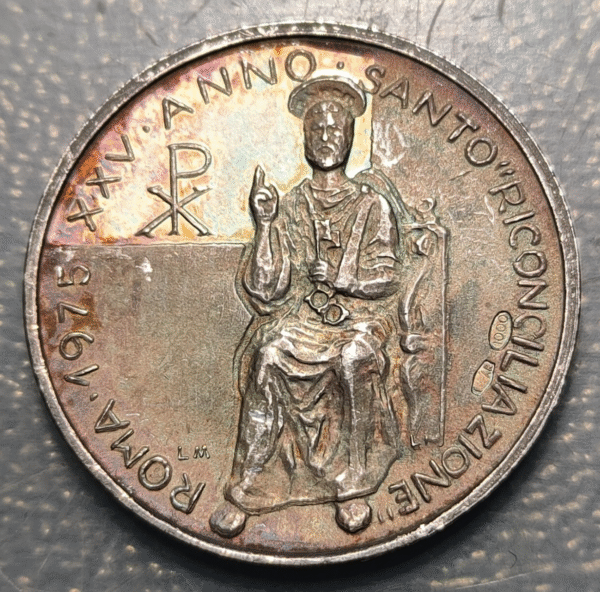 MEDALLA RELIGIOSA ITALIA ROMA 1975 SAN PEDRO 25 AÑO SANTO PLAZA SAN PEDRO PLATA - Imagen 2