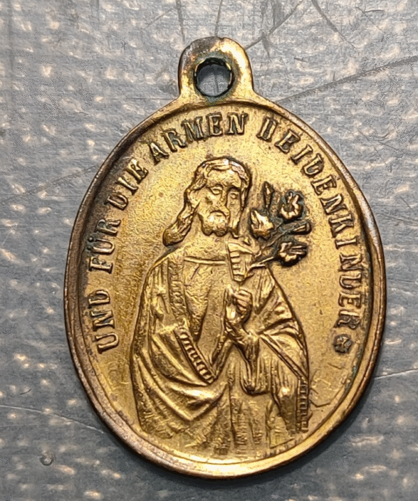 MEDALLA RELIGIOSA ALEMANIA VIRGEN MARIA CON NIÑO JESUS SAN JOSE LATÓN 22x15mm